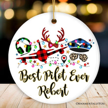 Carregar imagem no visualizador da galeria, Personalized Airplane Pilot Buffalo Plaid Christmas Ornament, Flight Aircraft Crew Gift Holiday Decoration
