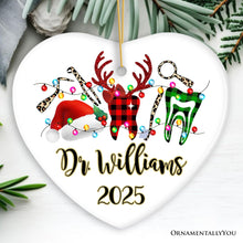 Carregar imagem no visualizador da galeria, Personalized Dentist Buffalo Plaid Leopard Merry Christmas Ornament, Dental Gift