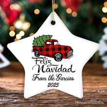 Carregar imagem no visualizador da galeria, Personalized Feliz Navidad Plaid Red Truck Family Christmas Ornament