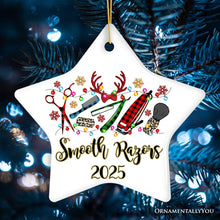 Carregar imagem no visualizador da galeria, Personalized Barber Buffalo Plaid Leopard Merry Christmas Ornament, Barbershop Gift