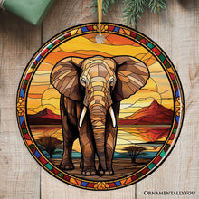 Load image into Gallery viewer, Safari Elephant Trek Stained Glass Style Ceramic Ornament, African Animals Christmas Gift and Decor