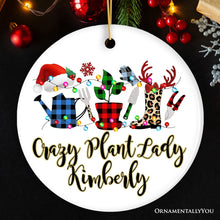 Carregar imagem no visualizador da galeria, Personalized Plant Lover Gift Buffalo Plaid Leopard Merry Christmas Ornament, Botanical Gift