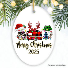 Carregar imagem no visualizador da galeria, Personalized Camp Buffalo Plaid Leopard Merry Christmas Ornament, Camping Friends Gift