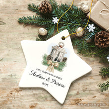 Carregar imagem no visualizador da galeria, Simply Elegant Engaged or Married First Christmas Personalized Ornament, Newlyweds or Marriage Proposal Gift