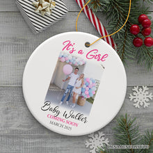 Carregar imagem no visualizador da galeria, Baby Gender Reveal Personalized Photo Ornament, It’s a Boy or Girl Announcement, Small Baby Shower Gift