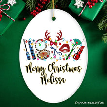 Carregar imagem no visualizador da galeria, Personalized Makeup Artist Buffalo Plaid Christmas Ornament, Cosmetologist Beauty and Cosmetics Gift