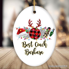 Carregar imagem no visualizador da galeria, Personalized Volleyball Buffalo Plaid Leopard Merry Christmas Ornament, Team and Coaches Gift