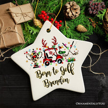 Carregar imagem no visualizador da galeria, Personalized Golf Buffalo Plaid Leopard Christmas Ornament, Golf Cart, Putter and Trophy Golfing Gift