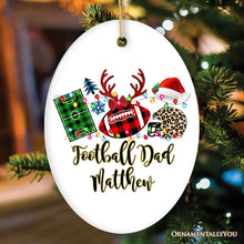 Carregar imagem no visualizador da galeria, Personalized Football Buffalo Plaid Leopard Merry Christmas Ornament, Team and Coaches Gift