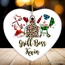 Carregar imagem no visualizador da galeria, Personalized BBQ Buffalo Plaid Leopard Merry Christmas Ornament, Barbecue Gift