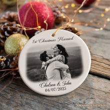 Carregar imagem no visualizador da galeria, First Christmas Married Personalized Photo Ornaments, Mr And Mrs Wedding Gift