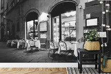 Carregar imagem no visualizador da galeria, Black and White European Café Street Diner Wallpaper Mural. #FT-207-VE90