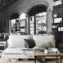 Carregar imagem no visualizador da galeria, Black and White European Café Street Diner Wallpaper Mural. #FT-207-VE90
