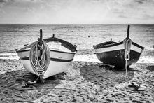 Carregar imagem no visualizador da galeria, Black and White Nautical Theme Wallpaper Mural. Boat on Shore Wall Mural. #FT-380