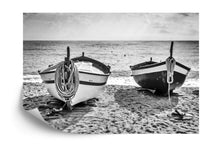 Carregar imagem no visualizador da galeria, Black and White Nautical Theme Wallpaper Mural. Boat on Shore Wall Mural. #FT-380