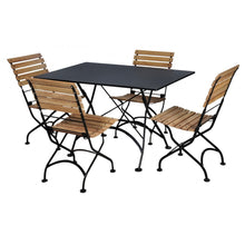 Carregar imagem no visualizador da galeria, Five Piece Dining Set with 32" x 48" Steel Top Table and Four Natural African Teak Slat Side Chairs