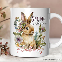 Carregar imagem no visualizador da galeria, Artistic Watercolor Spring Vibes Personalized Mug, Floral Bunny Custom Gift with Name