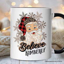 Load image into Gallery viewer, Believe Santa Buffalo Plaid Personalized Mug, Retro Christmas Gift with Custom Name