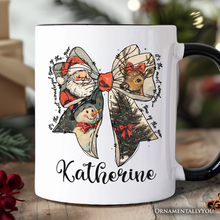 Load image into Gallery viewer, Coquette Christmas Bow Personalized Mug, It's Most Wonderful Time Of The Year Vintage Gift with Custom Name