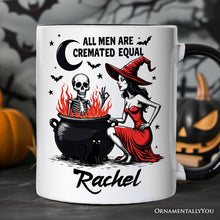 Load image into Gallery viewer, All Men Are Cremated Equal Halloween Personalized Mug, Funny Witch Cauldron Gift with Custom Nam