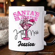 Load image into Gallery viewer, Santa’s Favorite Hot Mess Personalized Mug, Pink Martini Retro Disco Christmas Gift with Custom Name