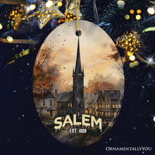 Carregar imagem no visualizador da galeria, Mysterious Salem Watercolor Fall Art Ornament, Massachusetts Souvenir and Gift