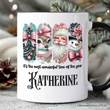 Load image into Gallery viewer, Coquette Pink Christmas Personalized Mug, It's The Most Wonderful Time Of The Year Vintage Gift with Custom Name