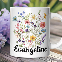 Carregar imagem no visualizador da galeria, Wildflower Bouquet Personalized Mug, Floral Custom Gift with Name