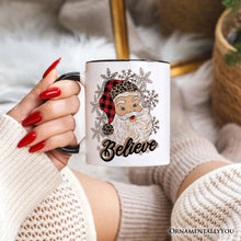 Load image into Gallery viewer, Believe Santa Buffalo Plaid Personalized Mug, Retro Christmas Gift with Custom Name