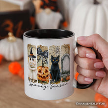 Carregar imagem no visualizador da galeria, Fall Spooky Season Brushstroke Personalized Mug, Coquette Vintage Ghost, Cat and Pumpkin Gift with Custom Name