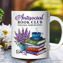 Carregar imagem no visualizador da galeria, Lavender Antisocial Book Club Personalized Mug, Custom Gift with Name For Book Lovers