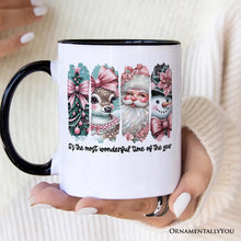 Load image into Gallery viewer, Coquette Pink Christmas Personalized Mug, It's The Most Wonderful Time Of The Year Vintage Gift with Custom Name