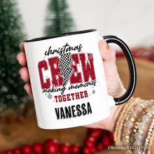 Cargar imagen en el visor de la galería, Christmas Crew Making Memories Together Personalized Mug, Checkered Lightning Retro Holiday Gift with Custom Name