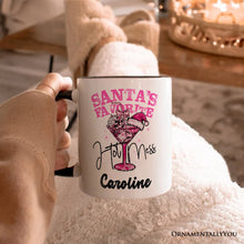 Load image into Gallery viewer, Santa’s Favorite Hot Mess Personalized Mug, Pink Martini Retro Disco Christmas Gift with Custom Name