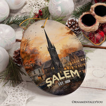 Carregar imagem no visualizador da galeria, Mysterious Salem Watercolor Fall Art Ornament, Massachusetts Souvenir and Gift