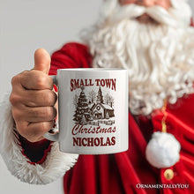 Carregar imagem no visualizador da galeria, Small Town Christmas Vintage Personalized Mug, Rustic Winter Church Gift with Custom Name