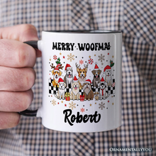 Carregar imagem no visualizador da galeria, Merry Woofmas Dog Mama Personalized Mug, Dogs With Santa Hats Christmas Gift with Custom Name