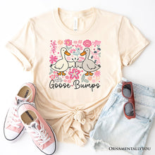 Carregar imagem no visualizador da galeria, Funny Goose Bumps Floral T-Shirt, White, Natural and Black Sarcastic Goose Tee Gifts