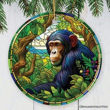 Carregar imagem no visualizador da galeria, A Primate Safari Chimpanzee Stained Glass Style Ceramic Ornament, African Animals Christmas Gift and Decor