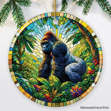 Carregar imagem no visualizador da galeria, A Primate Safari Gorilla Stained Glass Style Ceramic Ornament, African Animals Christmas Gift and Decor