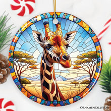 Load image into Gallery viewer, African Giraffe Stained Glass Style Ceramic Ornament, Safari Animals Christmas Gift and Decor