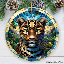 Carregar imagem no visualizador da galeria, African Leopard Expedition Stained Glass Style Ceramic Ornament, Safari Animals Christmas Gift and Decor