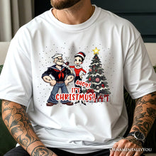 Load image into Gallery viewer, Ahoy! It's Christmus! Popeye and Olive T-Shirt, Vintage Sailor Tee for Christmas Time