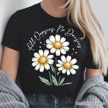 Load image into Gallery viewer, All Oopsies No Daisies T-Shirt, Funny Floral Natural and Black Tee for Quirky and Cottage Vibes