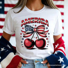Load image into Gallery viewer, America Coquette Cherries T-Shirt, Patriotic 4th of July Tee