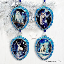 Load image into Gallery viewer, Arctic Animal Illustration Pinecone Glass Christmas Ornament Set