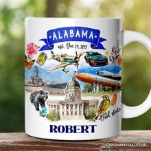 Load image into Gallery viewer, Artistic Alabama State Themes and Landmarks Personalized Mug With Custom Name