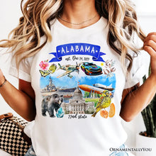 Load image into Gallery viewer, Artistic Alabama State Themes and Landmarks T-Shirt, Tee for History and Travel Lovers