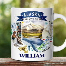 Load image into Gallery viewer, Artistic Alaska State Themes and Landmarks Personalized Mug With Custom Name