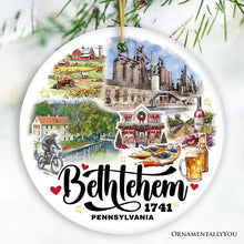 Carregar imagem no visualizador da galeria, Artistic Bethlehem City Ceramic Watercolor Ornament, Pennsylvania State Colonial and Industrial Christmas Gift